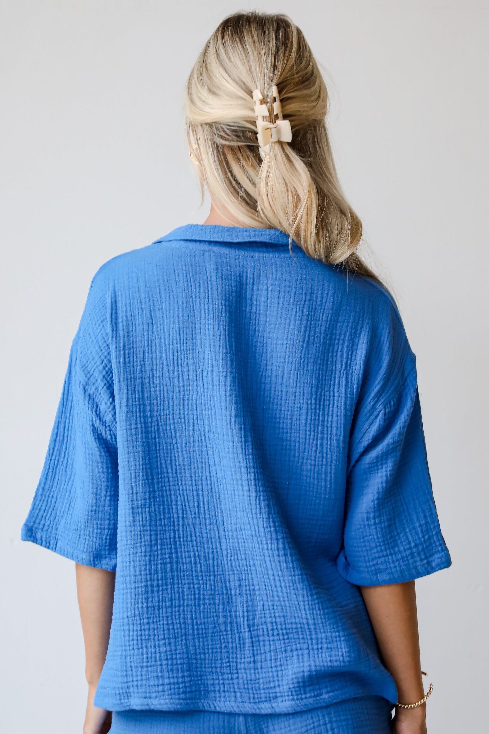 Stylish Ease Blue Linen Blouse - DU DEAL