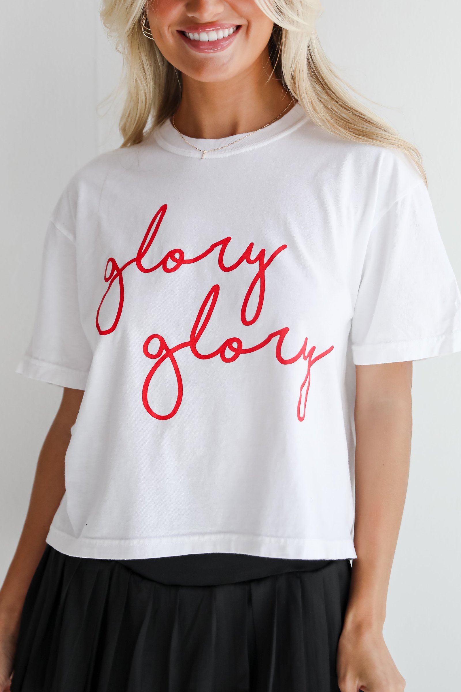 White Glory Glory Script Cropped Tee