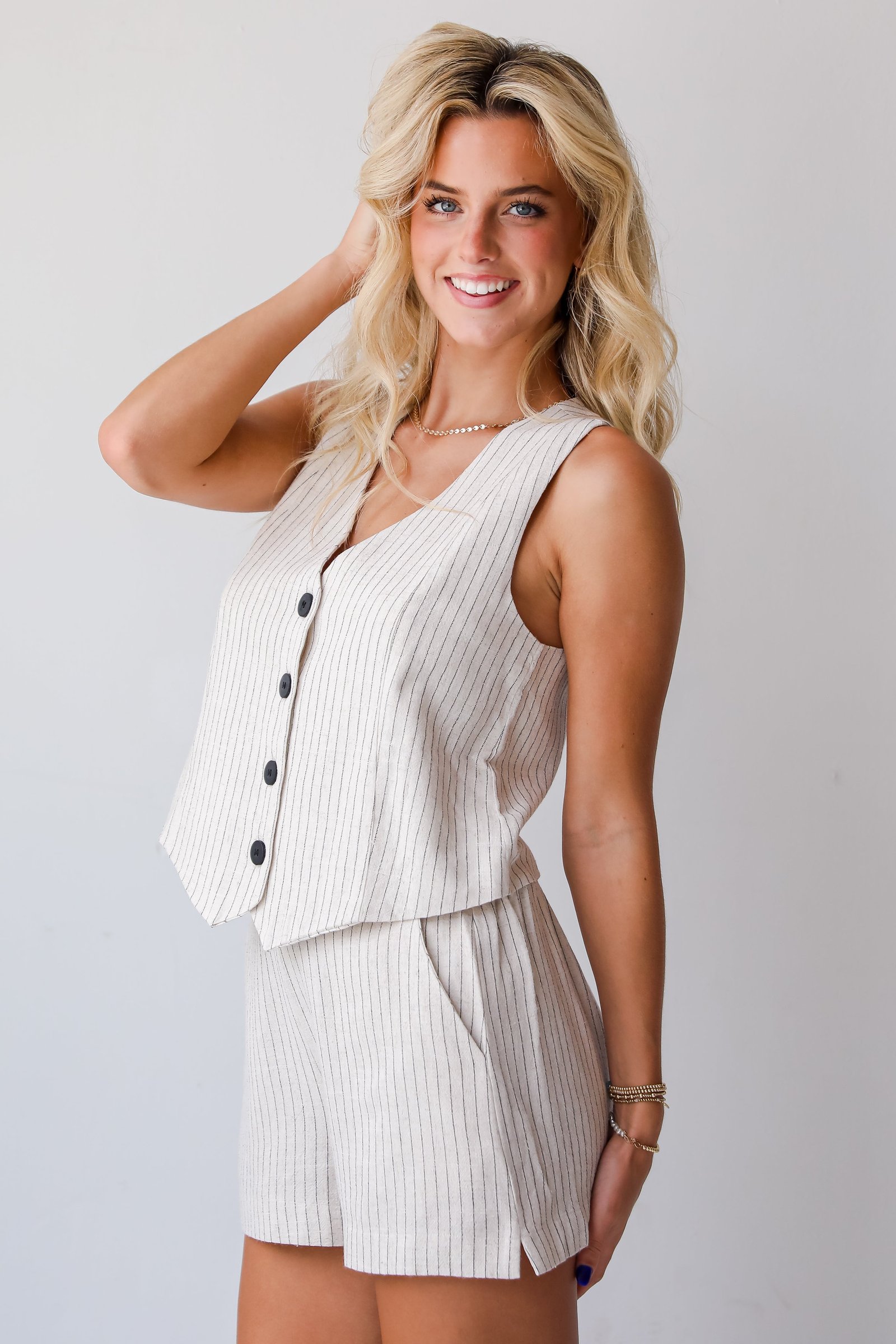 Absolutely Thriving Cream Striped Vest - DU DEAL